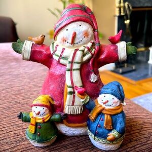 Resin little bird snowman family holiday decor/christmas deco